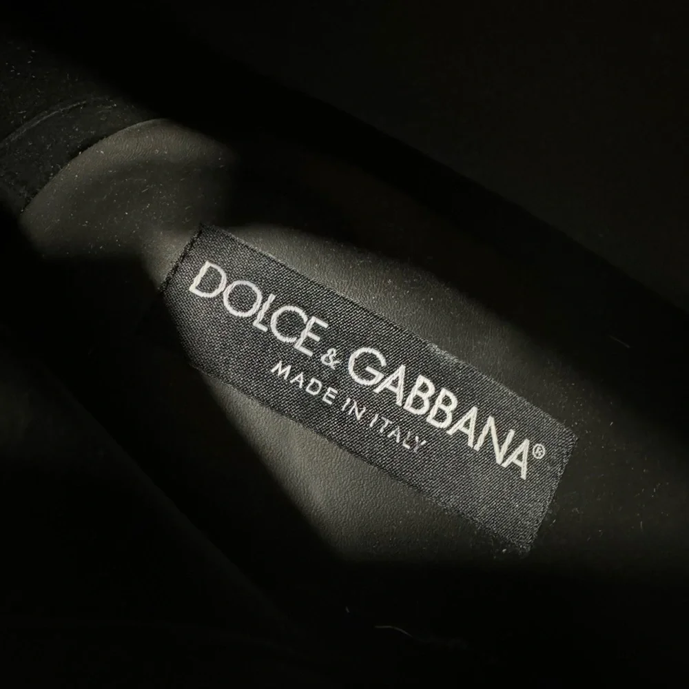 Dolce and Gabbana Gold Logo Black Nappa leather ankle boots